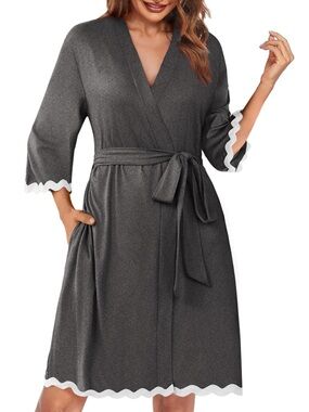 Ekouaer Women Kimono Robe 3/4 Sleeves Deep Grey NWT. Size S